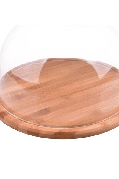 HİRAGROUP Bamboo Wooden Hard Plastic Cover Cake Dish Dome