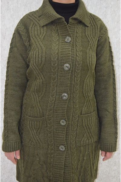 Fresh&Moda Cardigan verde cu nasturi de damă