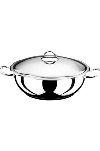 Akdeniz Helvane Metal Kulplu Metal Kapaklı Basık Çelik Tencere 32 Cm Basık