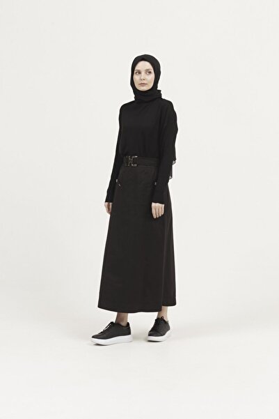 TRENDTESETTÜR WOMEN'S BLACK BELTED SKIRT T 60347