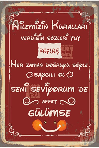 Hayat Poster Aile Kuralları Tablosu Retro Vintage Ahşap Poster