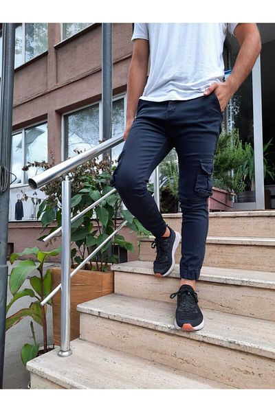 Tarz Cool Ανδρικό παντελόνι Lycra με γκρι Smoked Slim Fit Cargo Pocket