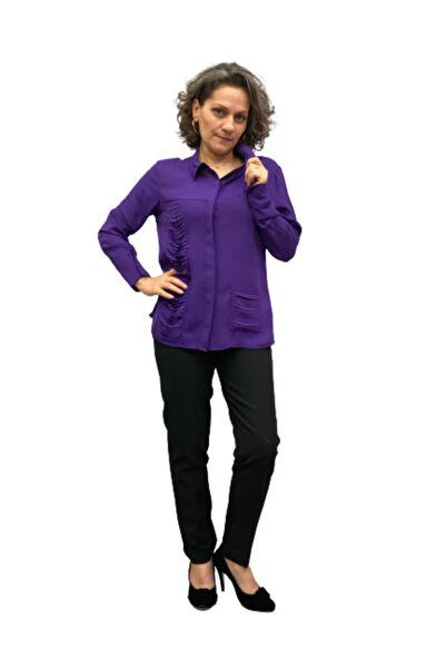 Zoi Kadın Mor Payet Detaylı Gömlek