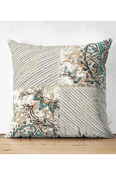 Realhomes Çift Taraflı Renkli Zeminli Geometrik Desenli Dijital Baskılı Modern Süet Yastık Kırlent Kılıfı