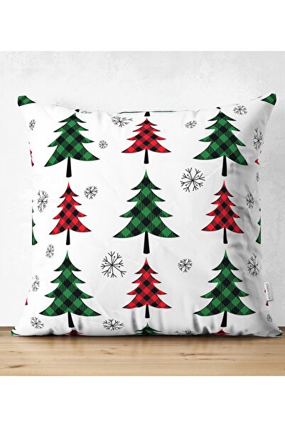 Realhomes Plaid Pinewood Patterned Digital Printed Modern Pillow Case on Whit...