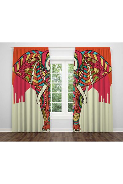 Casberghome Alban Home Digital Printing Double Wing Elephant Figured Background Curtain