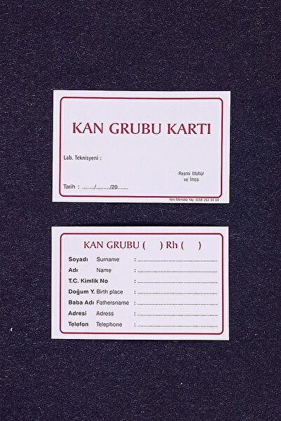 Yeni Merhaba Yayıncılık Kan Grubu Kartı 100 Adet 5x8 Cm