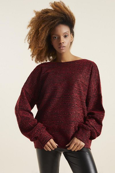 Quincey Pulover Boucle de damă bordeaux cu detaliu la spate