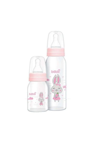 Bebsi Pink Glass Baby Bottle Set of 2 125-250 ml