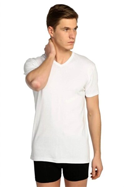Tutku Men's White Ribbed V-Neck Undershirt 6 Pack 107