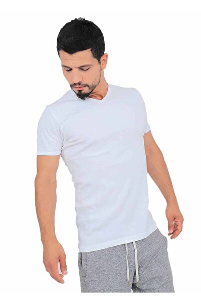 Tutku Men's White Ribbed V-Neck Undershirt 6 Pack 107