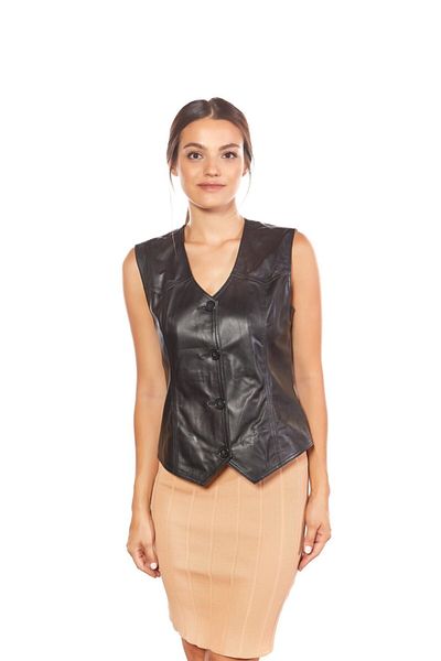 Deriza Genuine Leather Women's Leather Vest Black