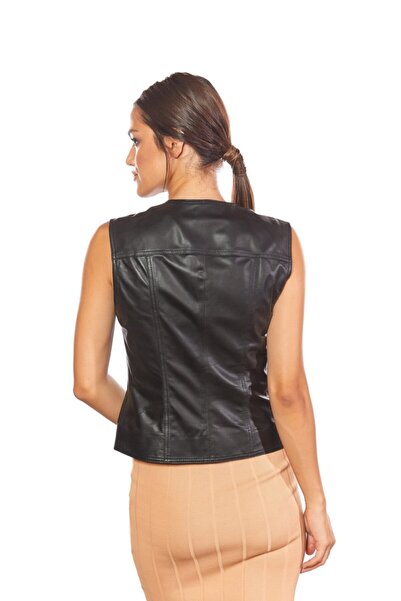 Deriza Genuine Leather Women's Leather Vest Black