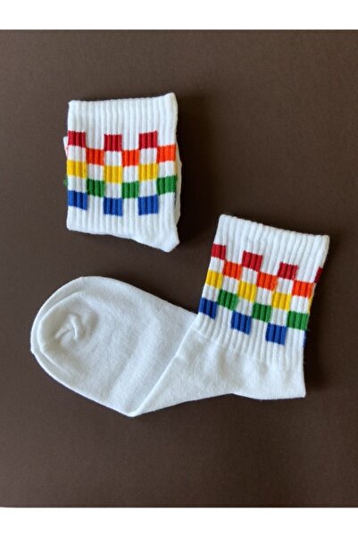 Atölye Merdiven Унисекс бели цветни весели чорапи