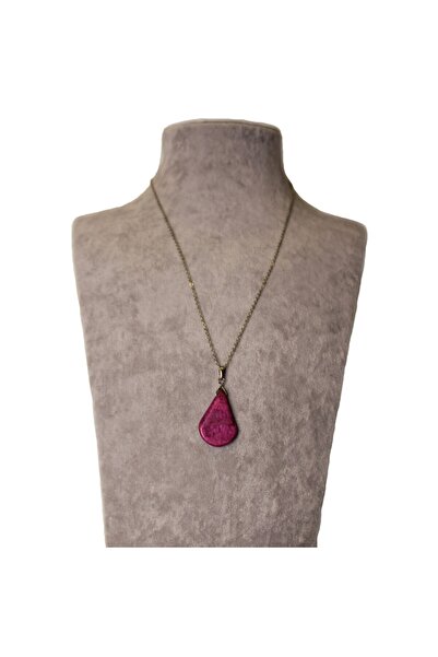 Kırmızı Sanat Evi Damla Görünümlü Pembe Kuvars Uçlu Doğaltaş Kolye