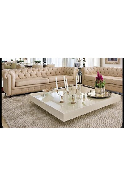 Gençtürk Luxury Kırık Beyaz Lake Orta Sehpa 100x100 Yükseklik 26cm Ölçü Değiş...