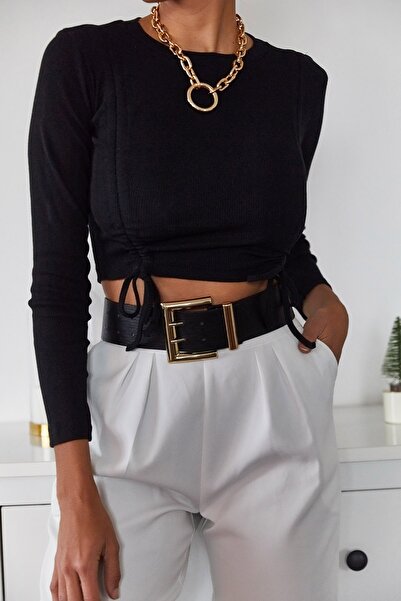 XHAN Kadın Siyah Büzgülü Bluz 1KZK2-11036-02