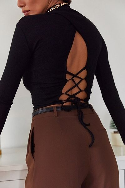 XHAN Bluse - Schwarz - Figurbetont