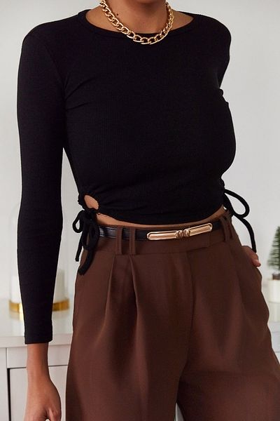 XHAN Dámská černá halenka na zavazování 1KZK2-11038-02