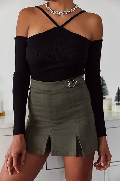 XHAN Bluse - Schwarz - Figurbetont