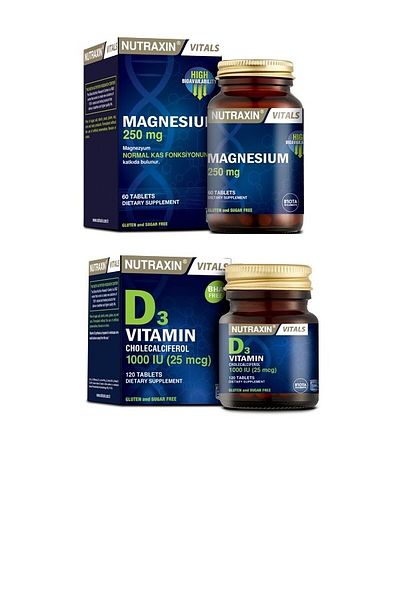 Nutraxin 60 Tablets Magnesium Supplement andVitaminD3 1000 Iu 120 Tablets for Adults