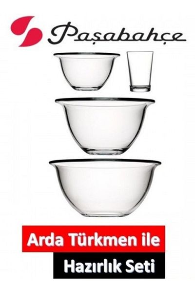 Paşabahçe Arda Turkmen Preparation Set( 259035 -3 Size Pit Bowl and 1 Measuring Cup - 97420- 3 Measuring Cups)