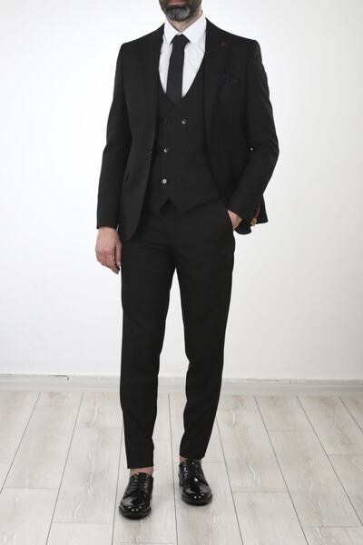 neowit Men's Black Slim Fit Suit