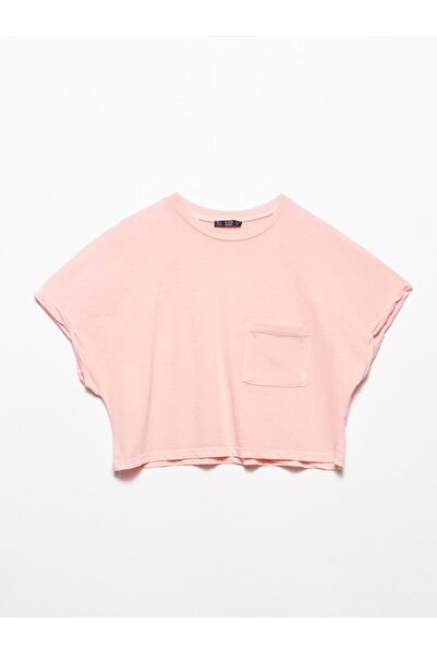 Dilvin Women's Pink Sleeve Rolled Pocket Casual T-Shirt 101A03536