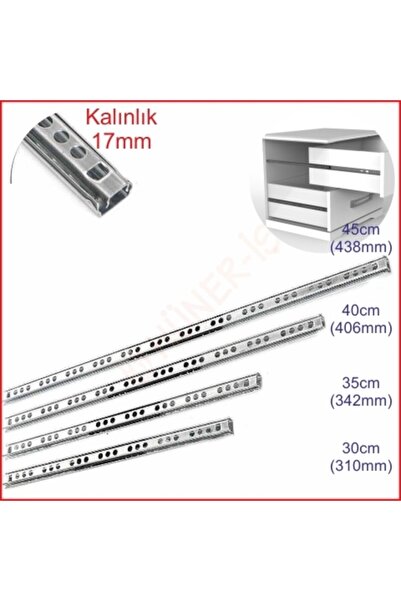 Genel Markalar 17mm 45cm Teleskopik Ray Çekmece Kızağı Çekmece Rayı (17X438) ...