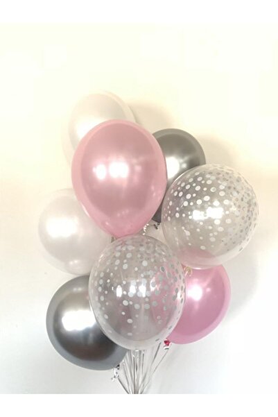 Ekin Süs مجموعة بالونات وردية منقوشة باللون الفضي