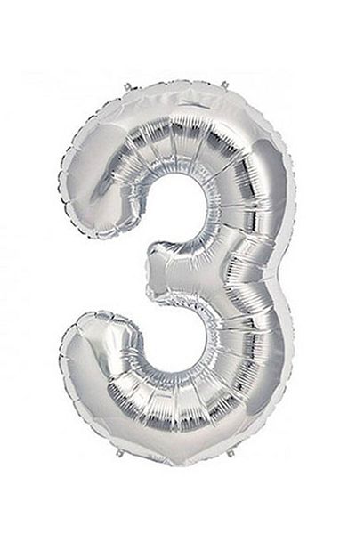 DÜVENCİ TİCARET 3 Number Foil Balloon Silver - Shiny Bright