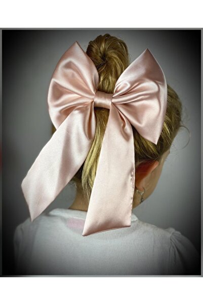 QUEEN AKSESUAR Large Luxury Satin Bow Powder Pink Automatic Clip Buckle Women And Children