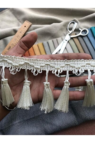 Saççax Exclusive Krem Renk Perde Püskülü Makine Saçak