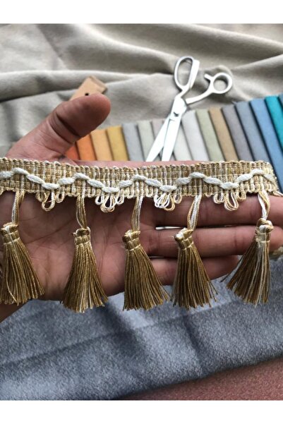 Saççax Exclusive Krem Altın Renk Perde Püskülü Makine Saçak