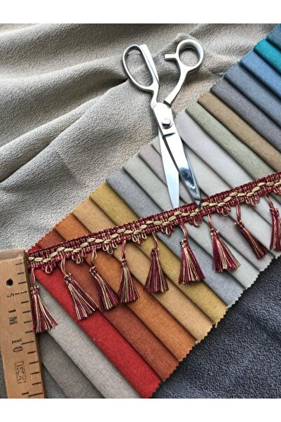 Saççax Exclusive Bordo-altın Renk Perde Püskülü Makine Saçak