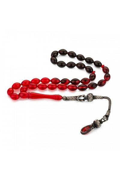 Tesbihsepetim Red Black Goose Tassel Rosary with Barley Cut