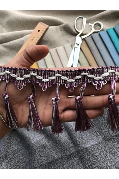 Saççax Exclusive Mor-beyaz Renk Perde Püskülü Makine Saçak