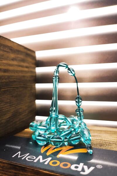 Memoody Sistem Püsküllü Turkuaz Sıkma Toz Kehribar Erkek Tesbih