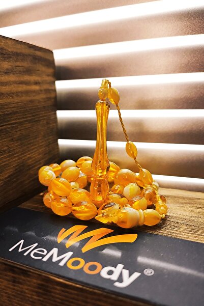 Memoody Sistem Püsküllü Sarı Sedef Sıkma Toz Kehribar Erkek Tesbih