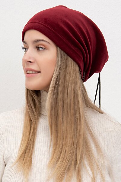 4S1B FASHION Жіноча бордова шапка-біні з двома варіантами використання та шар...