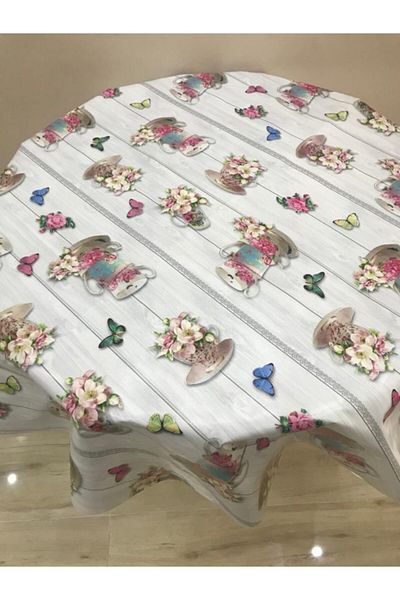 yukselhalimefrusat PVC Round Lined Oilcloth Tablecloth