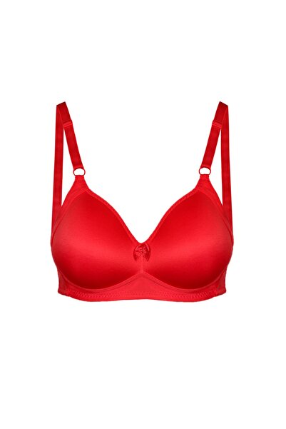 Alışveriş Meydanı حمالة صدر نسائية ذات كوب فارغ باللون الأحمر بدون أسلاك داخلية