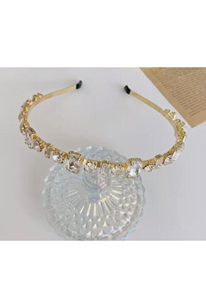 QUEEN AKSESUAR Coroană de aur din metal cu cristale albe de lux Trend