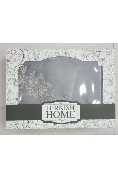 Turkish Home Ribbed Gray Velvet Luxury Prayer Rug
