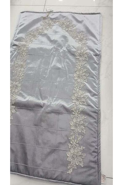 Turkish Home Ribbed Gray Velvet Luxury Prayer Rug