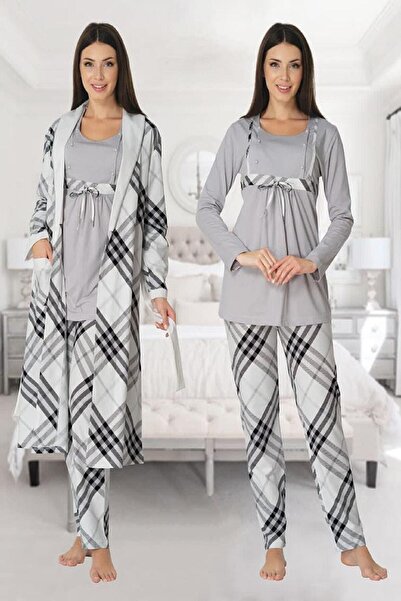 Effort Pijama Woman's Gray Maternity Maternity Pajama Set Dressing Gown 8084