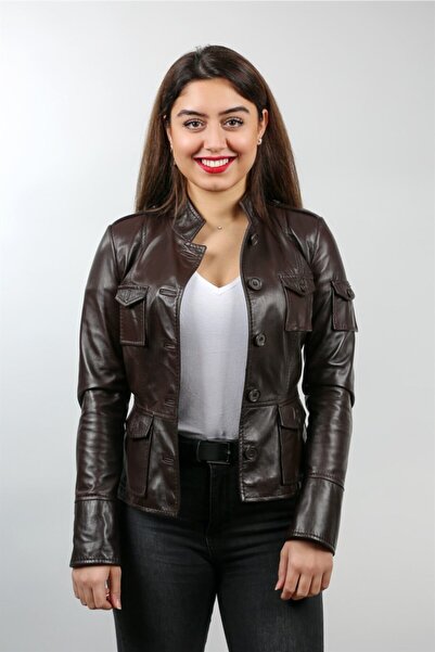 Franko Armondi Kadın Hakiki Deri Spor Mont Düğmeli Safari Cepli Çay Bk-796-17...