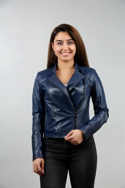 Franko Armondi Kadın Mavi Hakiki Deri Biker Spor Mont Bk-382-15353 Fa1