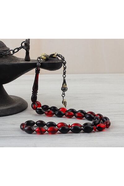 İnan Tesbih Rodaj Plated Silver Tasseled Fire Amber Prayer Beads