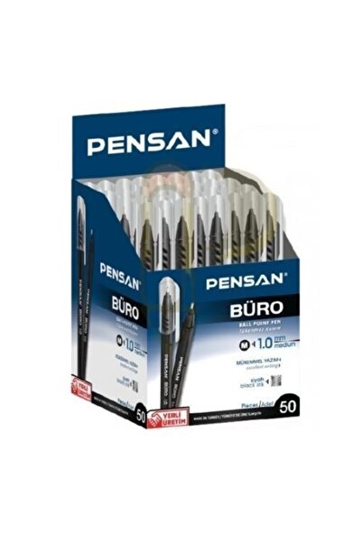 Pensan قلم حبر جاف مكتبي 50 قطعة علبة سوداء